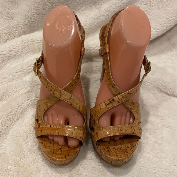 Lauren Ralph Lauren Filara Natural Glazed Cork Platform Sandals Heels Sz 9?? EUC - Picture 3 of 12